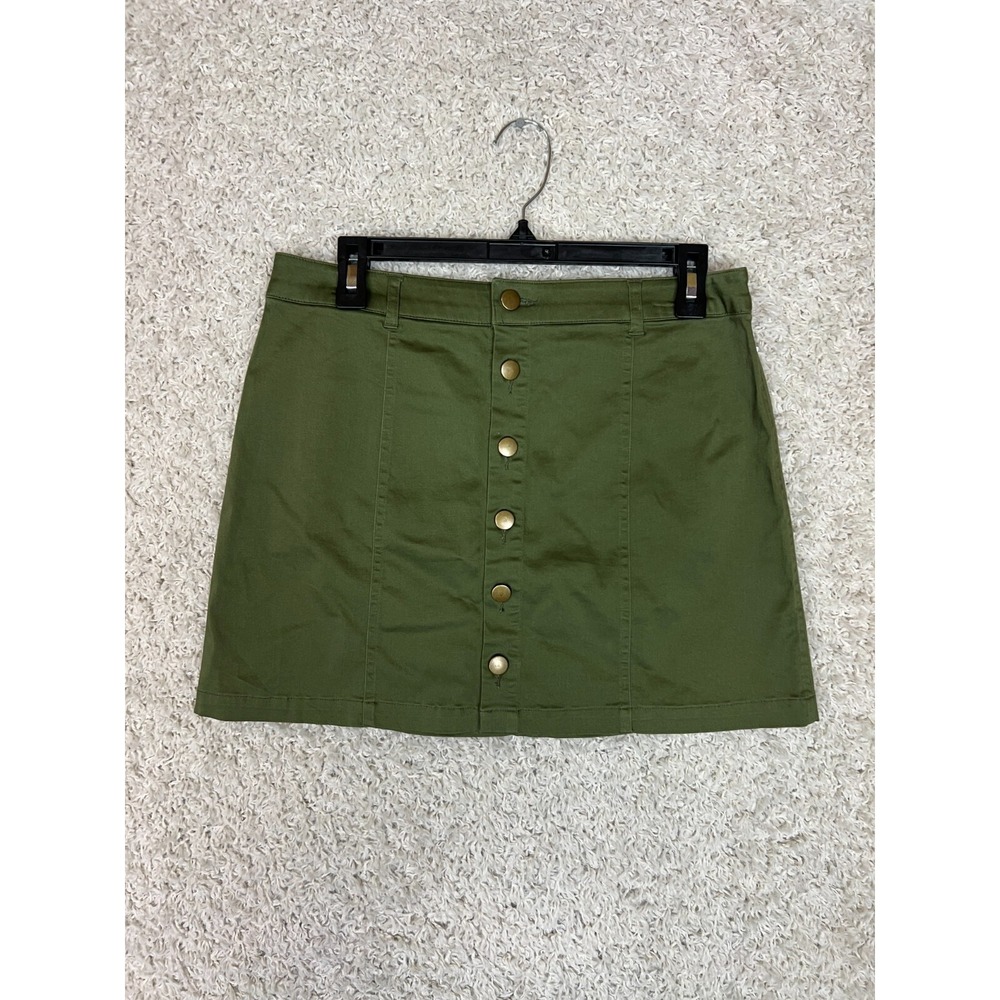 Bongo Skirt Juniors Medium Green Button Front Utility Mini Short Casual New
